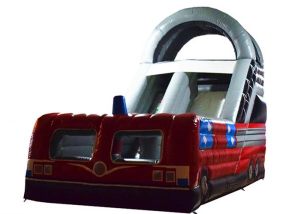 Quality Closed inflatable bus standard slide hot fire truck inflatable dry slide fire fighting truck inflatable slide wholesale