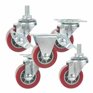 1.5 Rigid Plate Red PU Light Duty Casters  For Bed Drawers