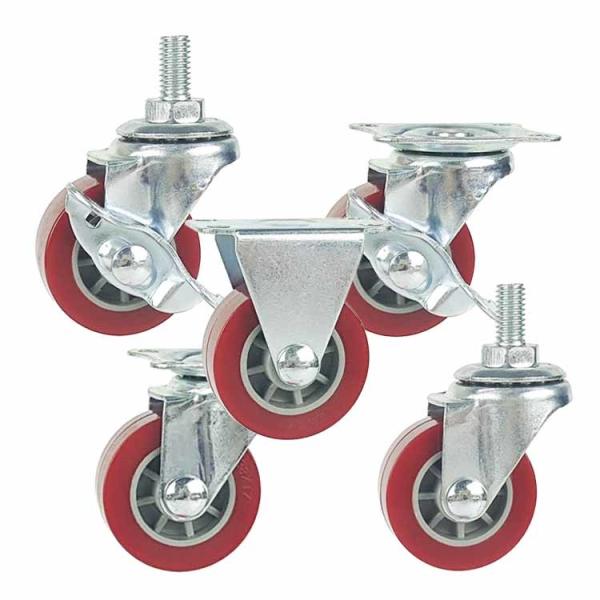 Quality 1.5" Rigid Plate Red PU Light Duty Casters  For Bed Drawers wholesale
