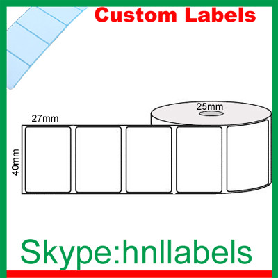 Custom Thermal Label 40mmX27mm/1 Plain D/Thermal Roll Removable, 2,000Lpr, 25mm