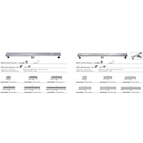 Long Square Metal Bathroom Floor Strainers 304 Stainless Steel Shower Antiodor