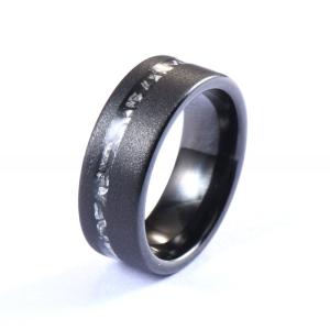 China Wedding Tungsten Promise Ring Crushed Meteorite Black Plated Sandblasted 8mm on sale