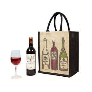 Cheap Portable Custom Tote Bags for Bottle Wine , Black Jute Shopping Bags Printed for sale