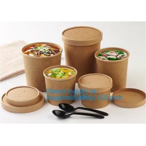 China Eco Friendly Disposable takeaway food container Kraft Paper noodle bowls Hot Soup Cup With Paper Flat Lid bagease packag on sale