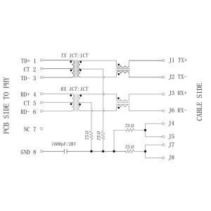 203501 Vertical RJ45 Jack 100M Magnetic Integrated, THT Shielded
