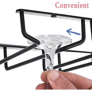 15.8-Inch Metal Wine Glass Rack Single Rail Under Cabinet Stemware Holder with