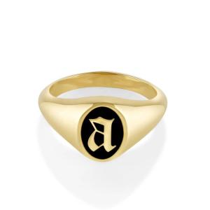 925 Sterling Silver 18K Gold Enamel Initial Signet Ring Third Party Appraisal