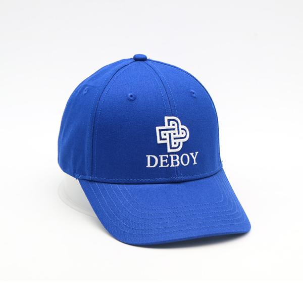 Quality 6 Panels 3D Flat Blue Embroidered Baseball Caps 100% Cotton Twill Curved Brim Hat wholesale