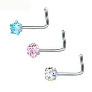 Cheap Heart Nose Stud l Shape Stainless Steel Crystal Rhinestone Nose Piercing Jewelry Nose Rngs And Studs for sale