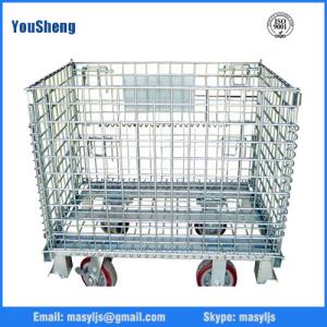 Galvanized wire mesh cage storage, folding wire container, bins, wire stacking