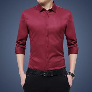 Turn-down Collar Plus Size Men's T-shirts Solid Color Long Sleeve Dress Shirts