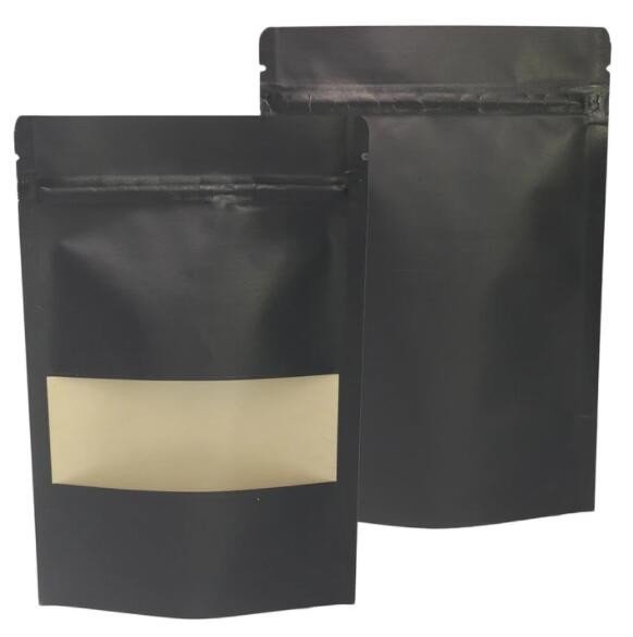 Quality Multi Size Doypack Stand Up Kraft Heat Sealable Paper Pouch Black With Window wholesale
