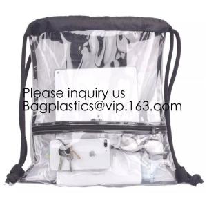 Clear Drawstring PVC Drawstring Backpack With Mesh Side Pockets For School,