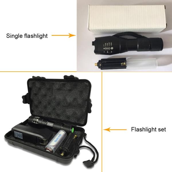 AAA 18650 Battery Flashlight , T6 Aluminum Zoomable Tactical LED Flashlight