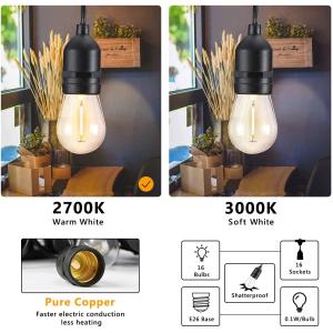 Party 39ft Festoon 16pcs S14 Solar Bulb String Lights