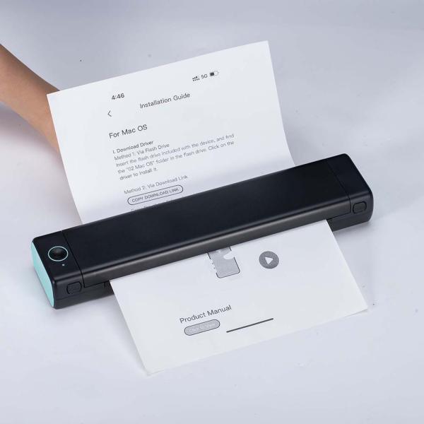 Black Color M08f Inkless Portable Mini Bluetooth Thermal A4 Printer On Business Trip
