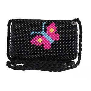 Black Beaded Pearl Hand Bags Red Butterfly Pattern With Zipper 21cm length OEM