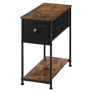Long Side Table with Fabric Drawer, Industrial End Table with Drawer, Side Table