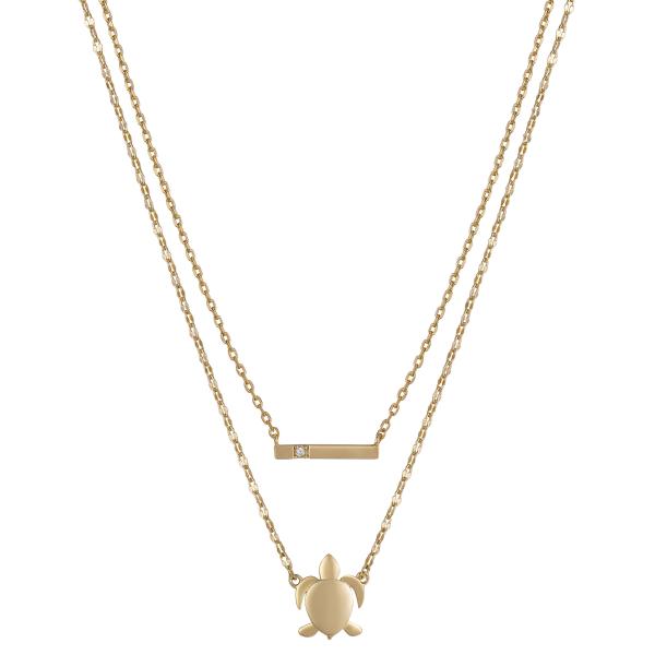 14K Gold Flash-Plated Cubic Zirconia Bar and Turtle 2-Piece Necklace Set with