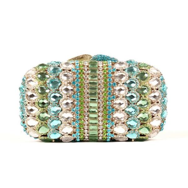 Quality Hard Case Handmade Stone Clutch Bag Malachite Green Crystal With Golden Lining wholesale