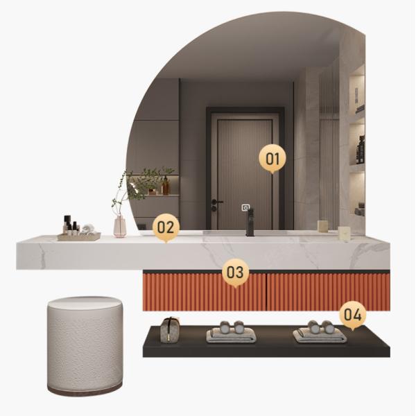 Quality Soft Closing Illuminated Bathroom Mirror Cabinet Orange Stripe Watertight Plywood wholesale