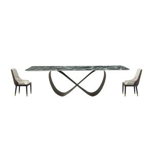 Square Ceramic Marble Top Dining Table With Stainless Steel Base Six To Eight