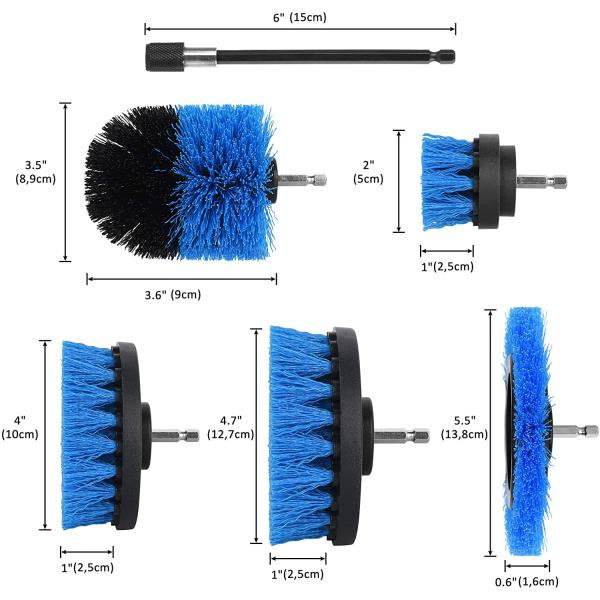 5cm Round Power Drill Cleaning Brush Set 6pcs Scrubber Kit With Extend Long Attachment