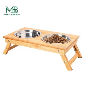 Sustainable Bamboo Pet Feeder with Multifunctional Design and Customer Logo