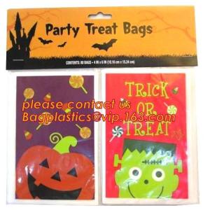 China Halloween CPP plastic Cello Treat Bag with black twist ties,Pumpkin Bag Kids Candy Bag For Children Handhold bag Festiva on sale