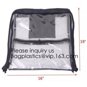 Clear Drawstring PVC Drawstring Backpack With Mesh Side Pockets For School,