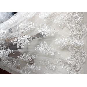 Cheap Luxury Ivory Embroidery Cord Sequin Lace Fabric / French Bridal Sequin Mesh Fabric for sale