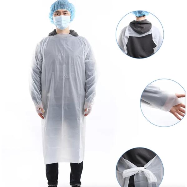 Quality Plastic Waterproof Long sleeved Disposable CPE Gown With thumb loop wholesale
