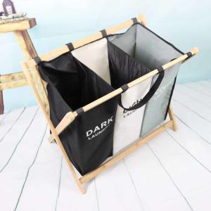 Breathable Moistureproof 3 Bin Laundry Hamper Bamboo Frame Washable Lightweight