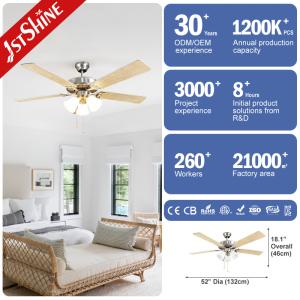Metal Classic AC Motor Ceiling Fan With Light 5 Plywood Blades