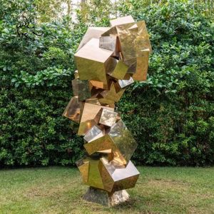 Golden Stainless Steel Abstract Sculpture Mirror Modern Large Metal Statue Hotel