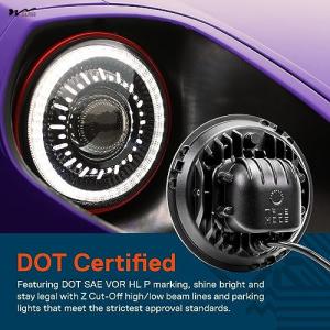 7 Inch LED Headlights Round High Low Sealed Beam HALO DRL Turn Signal Replacemen