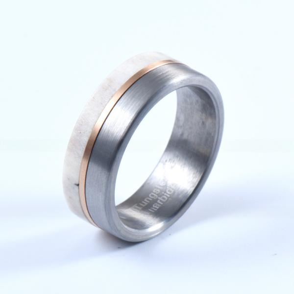 Unique and Eye-catching 8mm Handmade Natural Deer Antler Ring Inlay Rose Gold