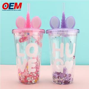 Factory custom PP Double Wall Cup With Straw OEM Plastic Cup Cute Bear Water Cup
