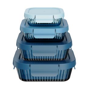 Color Sprayed Glass Food Container with 4 Lock PP Lid Stackable and Temperature