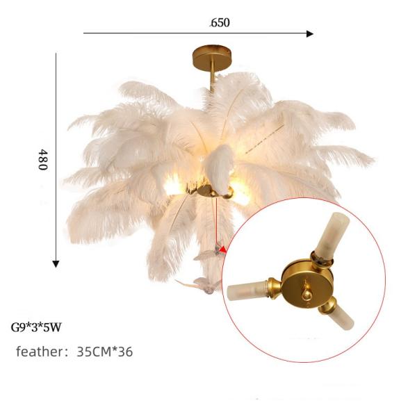 Nordic Creative Luxury Ostrich Feather Bird Pendant Light Modern Simple Bedroom Chandelier
