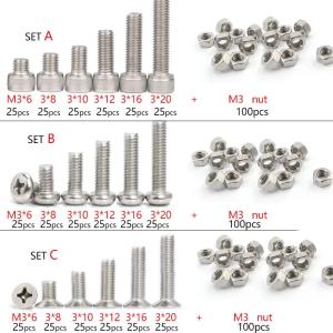 250pcs Stainless Steel M2 M3 M4 Cap Button Flat Head Screws Sets Phillips Hex