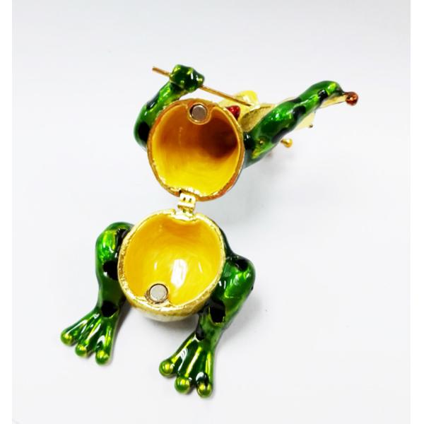 Mini Metal Frog Trinket Box Hinged Hand-Painted Animal Crystal Rhinestone Frog Jewelry Trinket Box Wedding Lady's Gift