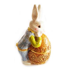 Rabbit Bejeweled Trinket Box Pewter Rabbit Jewelry Box Hinged Jewelry Box Easter