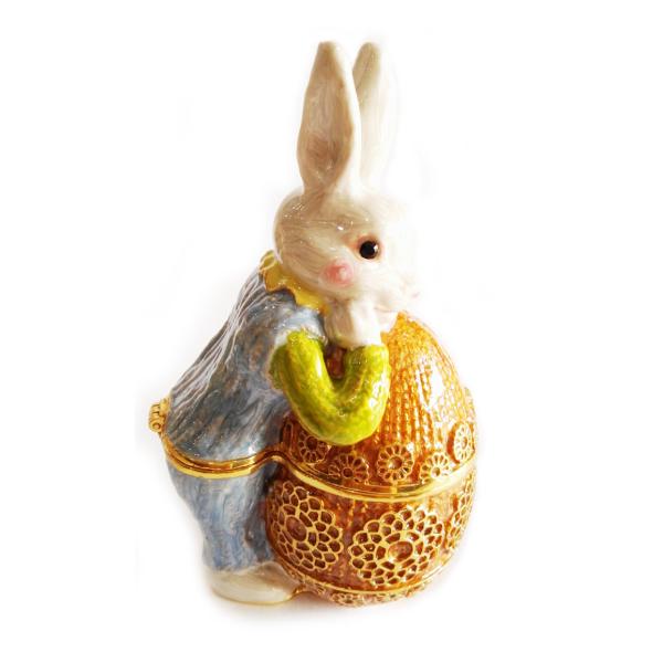 Rabbit Bejeweled Trinket Box Pewter Rabbit Jewelry Box Hinged Jewelry Box Easter