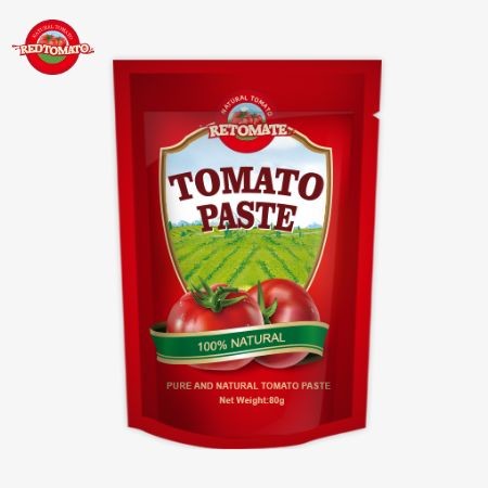 80g Of Double-Concentrated Tomato Paste Packaged In A Stand-Up Pouch With Purity