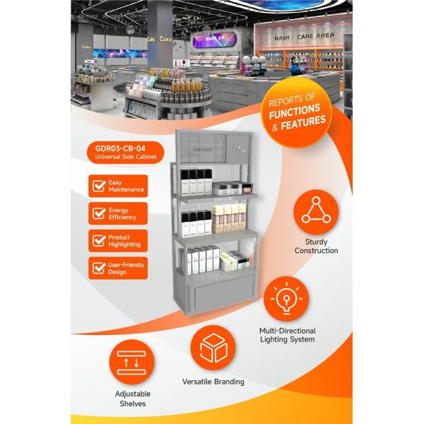 GDR03-CB-04 Universal Side Cabinet With LED Strip Lights And Transparent Tempered Glass For Specialty Beauty Stores