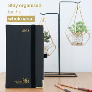 Black Leatherette Cover Small Academic Planner With Hourly Schedule