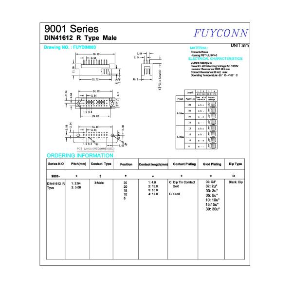 330 DIN41612 Connector 3*10P 30Pin Vertical Male Straight PCB Eurocard Connector