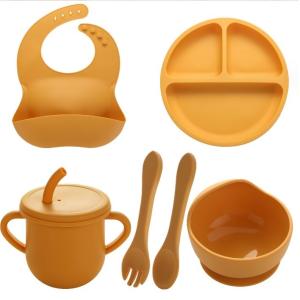 None Design Style Silicone Feeding Set Full Dinner Plate Bowl Cup Spoon Fork