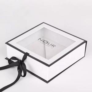China Luxury White Cardboard Clothes Scarf Towel Packaging Folding Paper Gift Box With Clear Window on sale